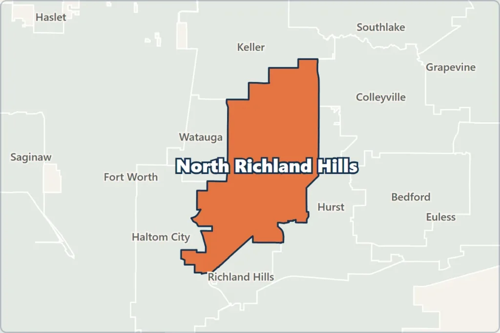 Map of North Richland Hills, Texas, and neighboring cities