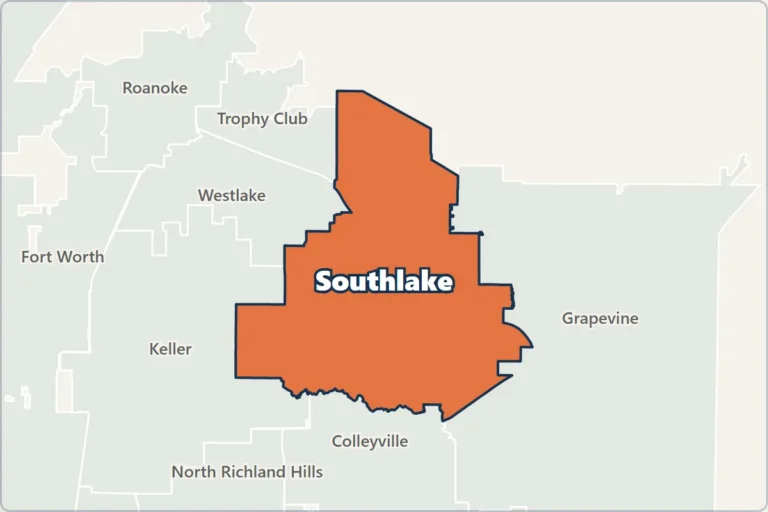 Map of Southlake, Texas, and neighboring cities